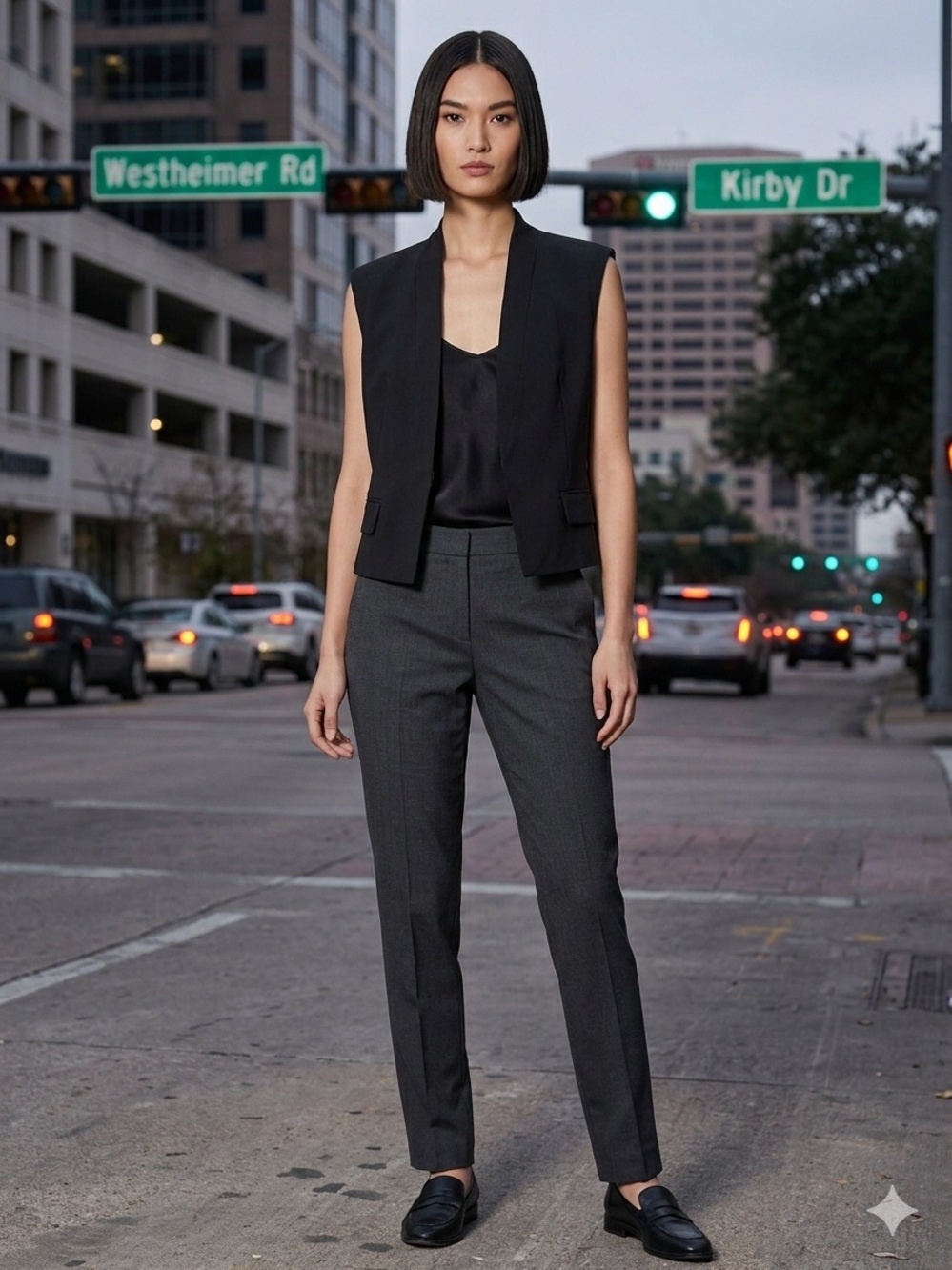 Donna Karan Black Sleeveless Blazer Vest with Shawl Collar